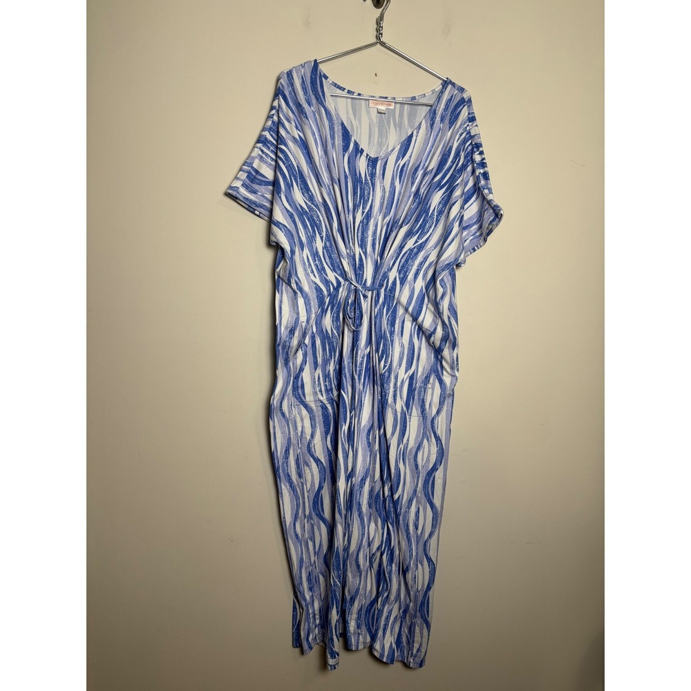 Stan Herman Womens Caftan Lounger Maxi Dress 1X Coastal Resortwear Soft‎ Comfort